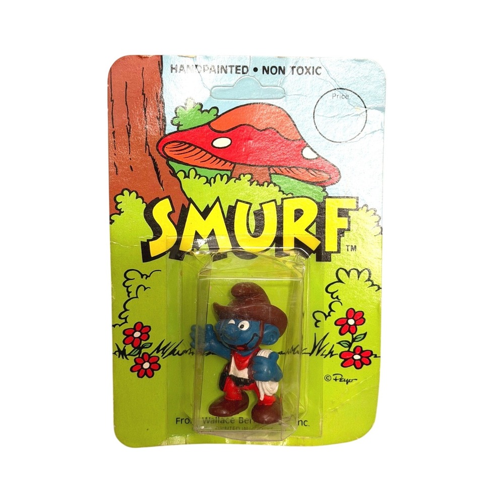 Vintage 1982 Cowboy Smurf Figurine Wallace Berrie Schleich Peyo Sealed 20025